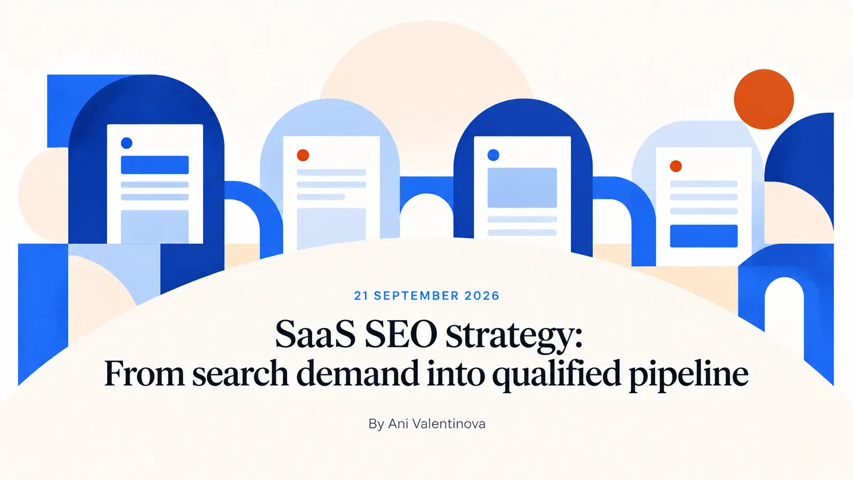 Illustration of stylised document cards standing in blue arches, over the article title, its date and its byline